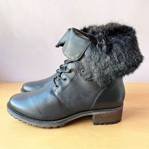 Brand New Steve Madden Black Faux Fur Lace Up Combat Boots